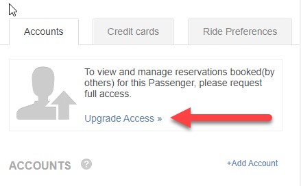 Screen shot - Carey Connect - Managing Passengers Upgrade Access