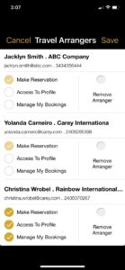 Carey Connect - Traveler's Linked Arrangers screen