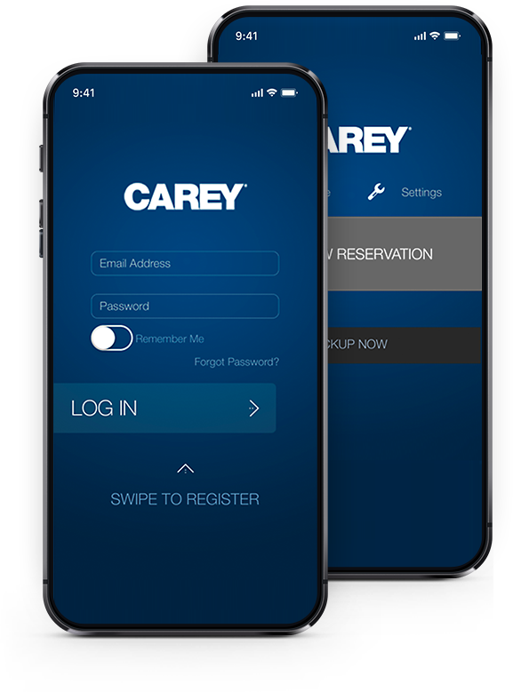 Stock photo of a mobile device displaying the Carey Mobile App login screen