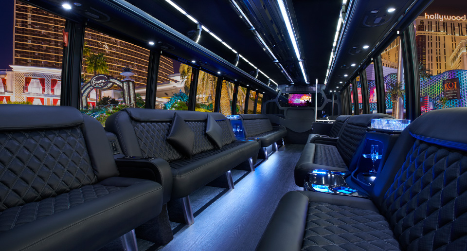 Interior view of a typical limo bus