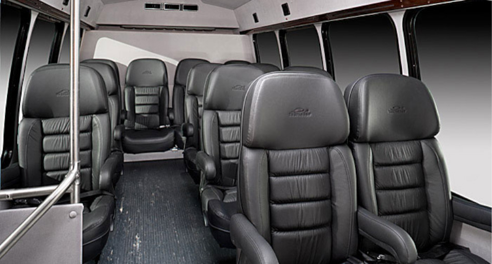 Interior view of a luxury passenger van