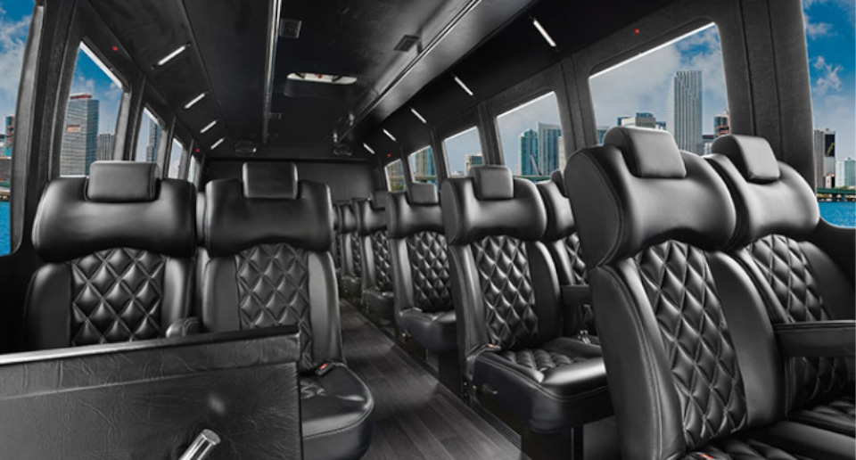 Interior view of a luxury mini bus