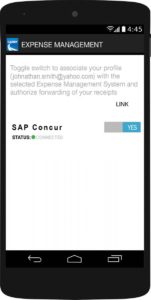 mobile device displaying the SAP Concur setting on the Carey mobile app