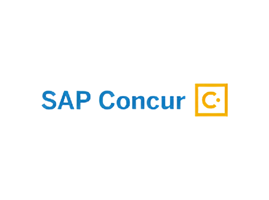 The SAP Concur logo with the words "SAP Concur" in blue font and a yellow outlined square containing the letter "C" and a small dot inside, set against a white background.