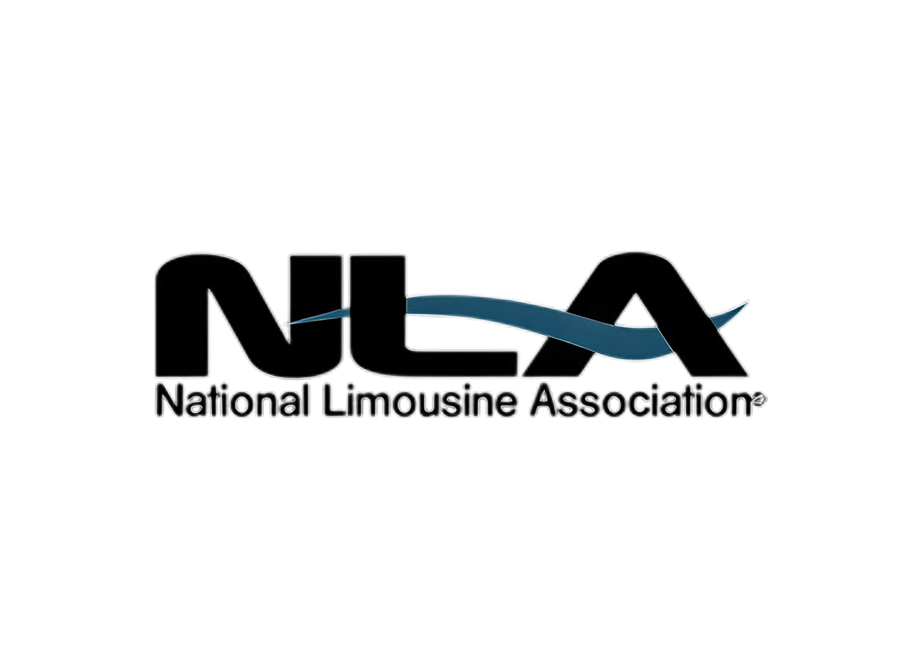The NLA (National Limousine Association) logo features large, bold black letters "NLA" with a blue wave crossing through the middle, above the words "National Limousine Association" in black on a white background.