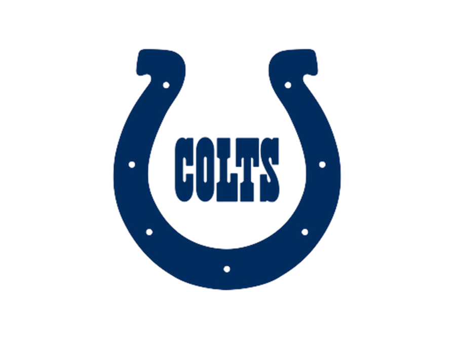 A blue horseshoe with the word "COLTS" in bold, capital letters in the center, set against a white background.