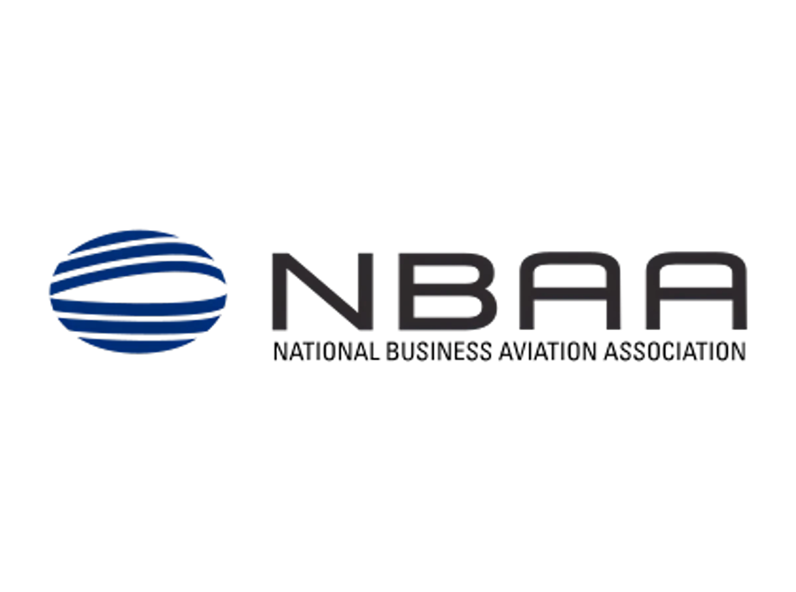 The NBAA logo features a blue stylized globe with horizontal curved lines, followed by the letters "NBAA" in bold black font, and the text "National Business Aviation Association" below.
