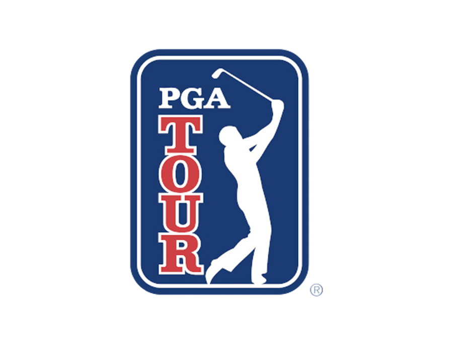 The PGA TOUR logo with a white silhouette of a golfer swinging a club inside a blue rectangle, the word "PGA" in white, and the word "TOUR" in red stacked vertically on the left side.The PGA TOUR logo showing a white silhouette of a golfer swinging a club inside a blue rectangle, with "PGA" in white and "TOUR" in red letters stacked vertically on the left side.