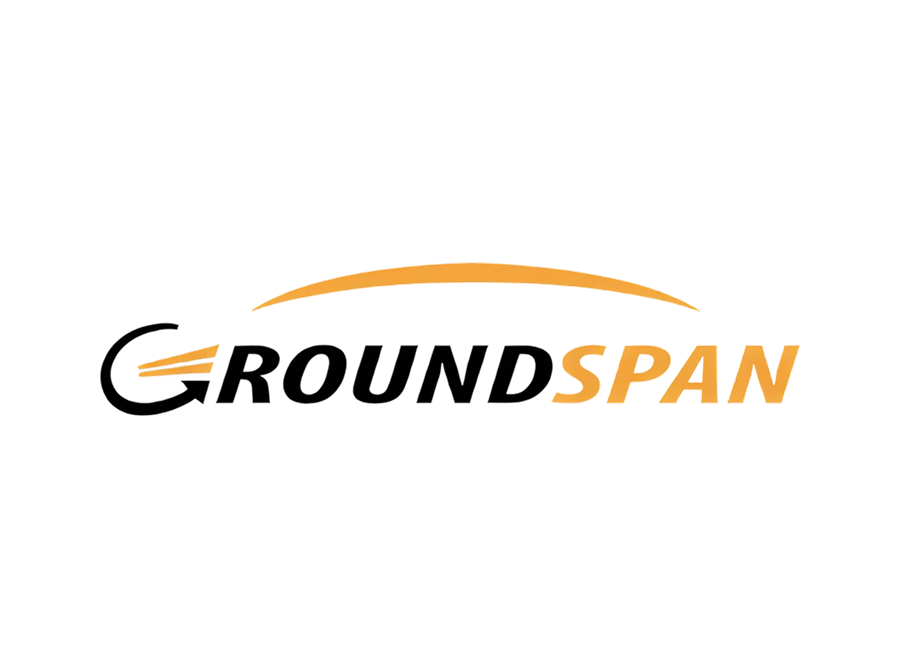 The Groundspan logo featuring the word "GROUNDSPAN" with "GROUND" in black and "SPAN" in orange, a stylized black arrow forming the letter "G," three orange speed lines, and an orange curve arching over the top.