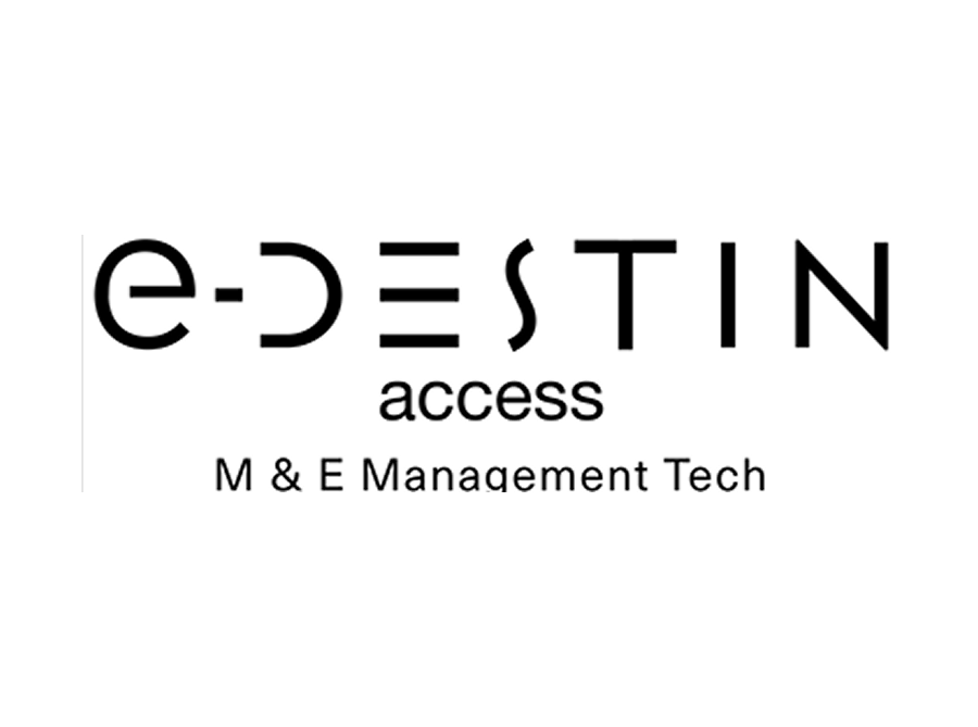 The e-DESTIN access logo with stylized black letters spelling "e-DESTIN," the word "access" underneath in lowercase, and "M & E Management Tech" at the bottom, all on a white background.