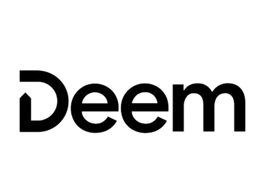 The word "Deem" in bold, modern black lowercase letters on a white background, with a stylized "D" that has an angular inner cut.