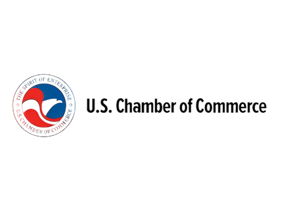 The U.S. Chamber of Commerce logo with a circular red, white, and blue emblem featuring a stylized eagle, surrounded by the text "The Spirit of Enterprise U.S. Chamber of Commerce," alongside the words "U.S. Chamber of Commerce" in black.