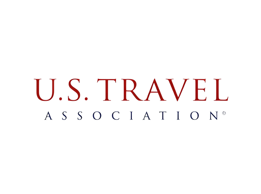 The U.S. Travel Association logo features "U.S. TRAVEL" in large, elegant red capital letters with "ASSOCIATION" in smaller, spaced blue capital letters below, all on a white background.