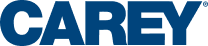 Blue CAREY logo in bold uppercase letters with white background